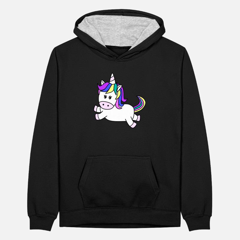 Süßes Einhorn, das springt// Teenager Kontrast-Hoodie