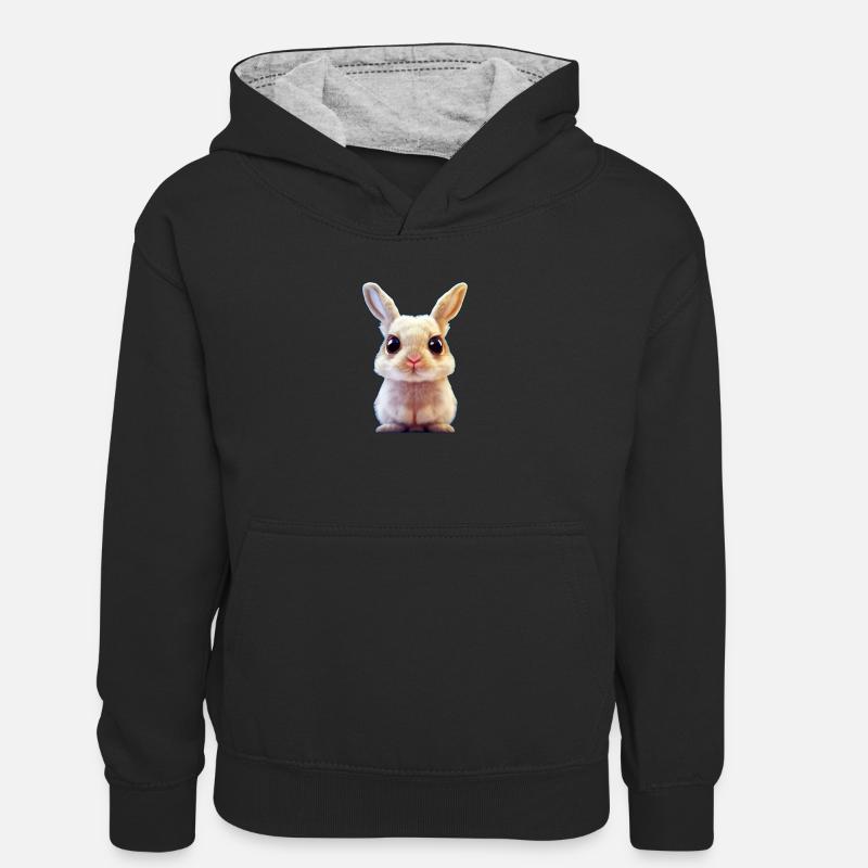 Lapin mignon - Sweat à capuche contrasté Ado - noir/gris chiné