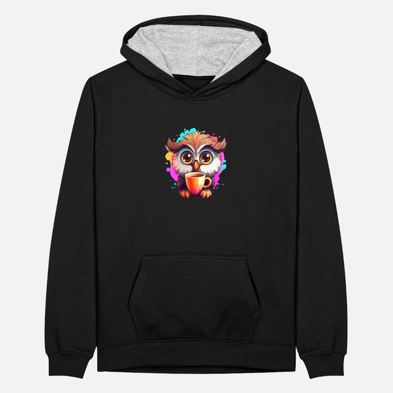 Niedliche Wachsame Eule | Nachtschwärmer Eule Teenager Kontrast-Hoodie
