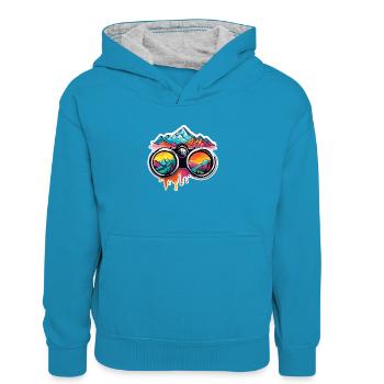 Binoculars / Observation / Observation / Adventure - Teenager Contrast Hoodie - peacock blue/heather grey - Front