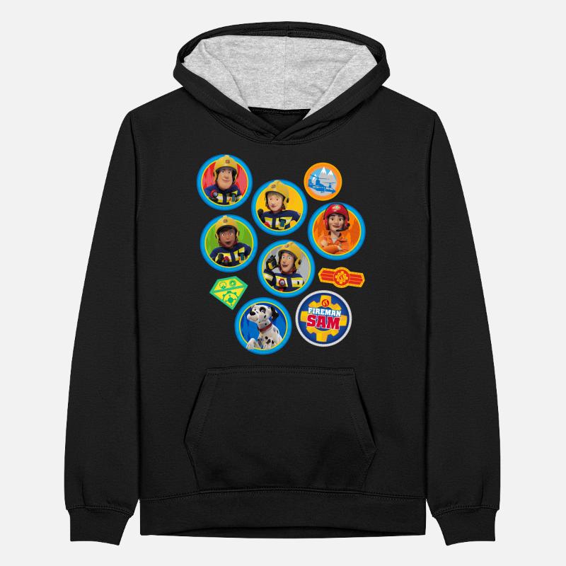 Firefighter Sam™ patch design from the whole team Teenager Contrast Hoodie