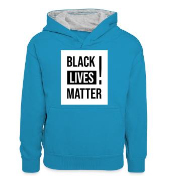 Cadeau de chemise Black Lives Matter - Sweat à capuche contrasté Ado - bleu paon/gris chiné - Devant