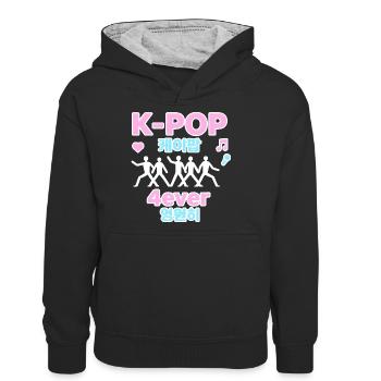 K-Pop 4ever Kpop Korea - Teenager Kontrast-Hoodie - Schwarz/Grau meliert - Vorne