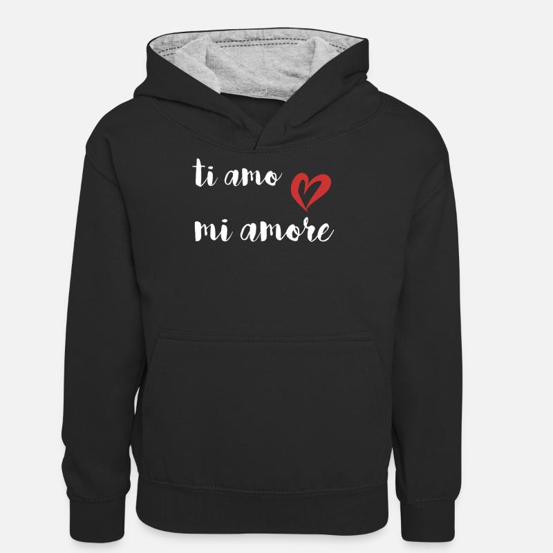 ti amo mi amore sarah - Sweat à capuche contrasté Ado - noir/gris chiné