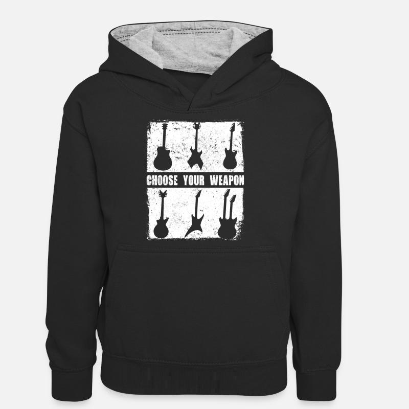 Guitare électrique - Sweat à capuche contrasté Ado - noir/gris chiné