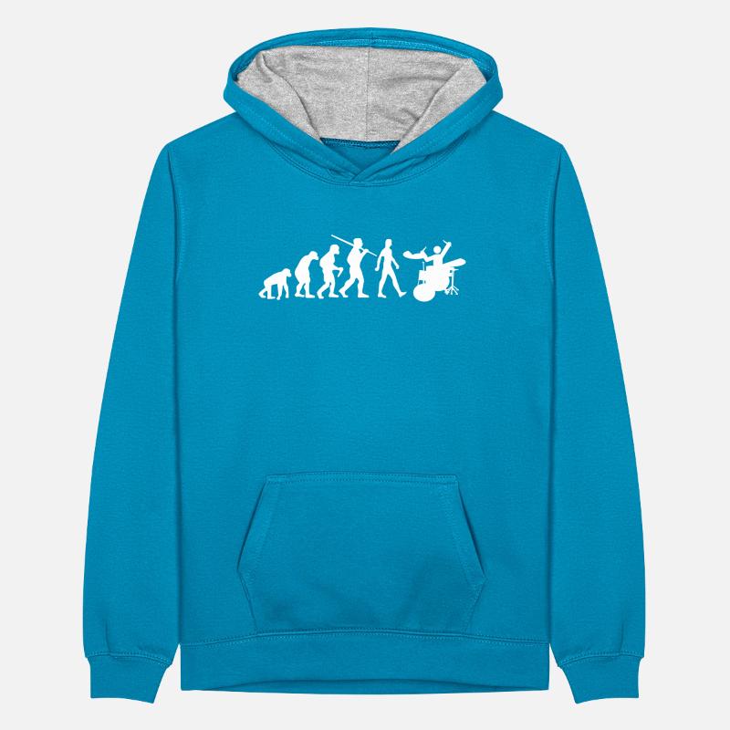 Schlagzeug Evolution Schlagzeuger Teenager Kontrast-Hoodie