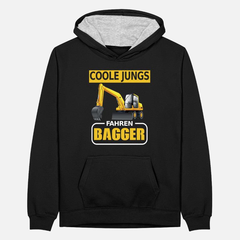 Bagger Baustelle Baggern Baggerfahrer Jungs Teenager Kontrast-Hoodie