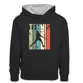 Vintage Tennis Player Lustiges Tennis - Teenager Kontrast-Hoodie - Schwarz/Grau meliert - Vorne