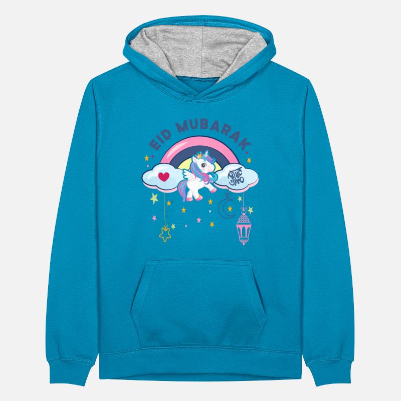 Eid Mubarak | Geschenk Eid Mubarak Mädchen Einhorn Teenager Kontrast-Hoodie