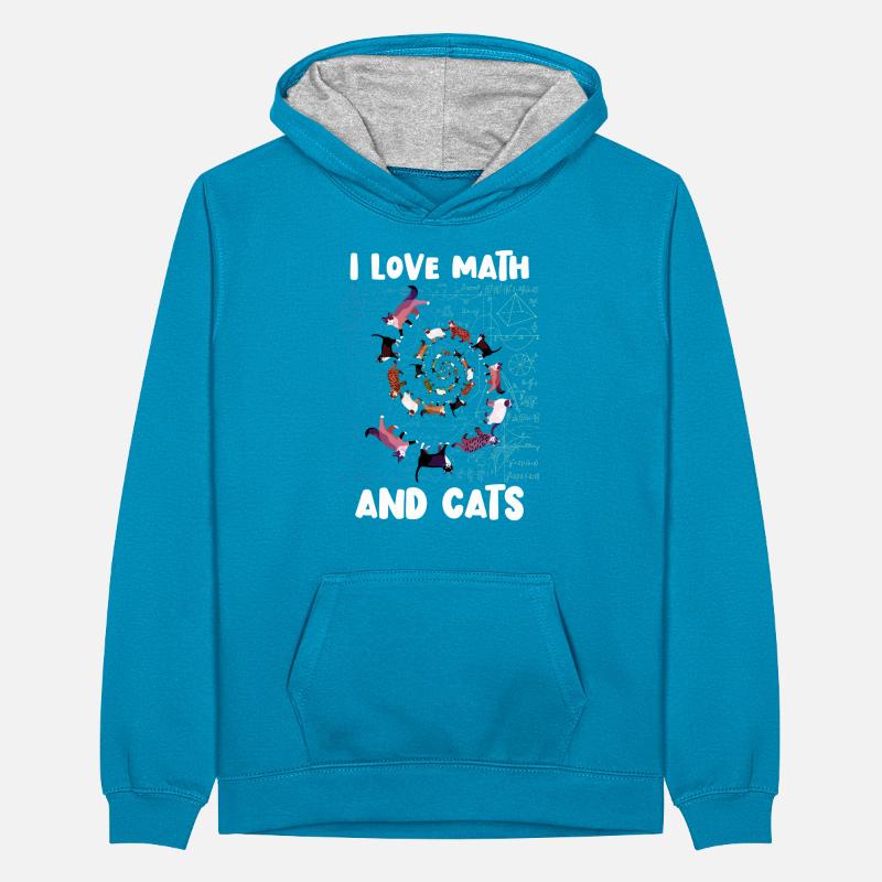 Math Kitty Cat J’adore maths et chats mathématiques Sweat à capuche contrasté Ado