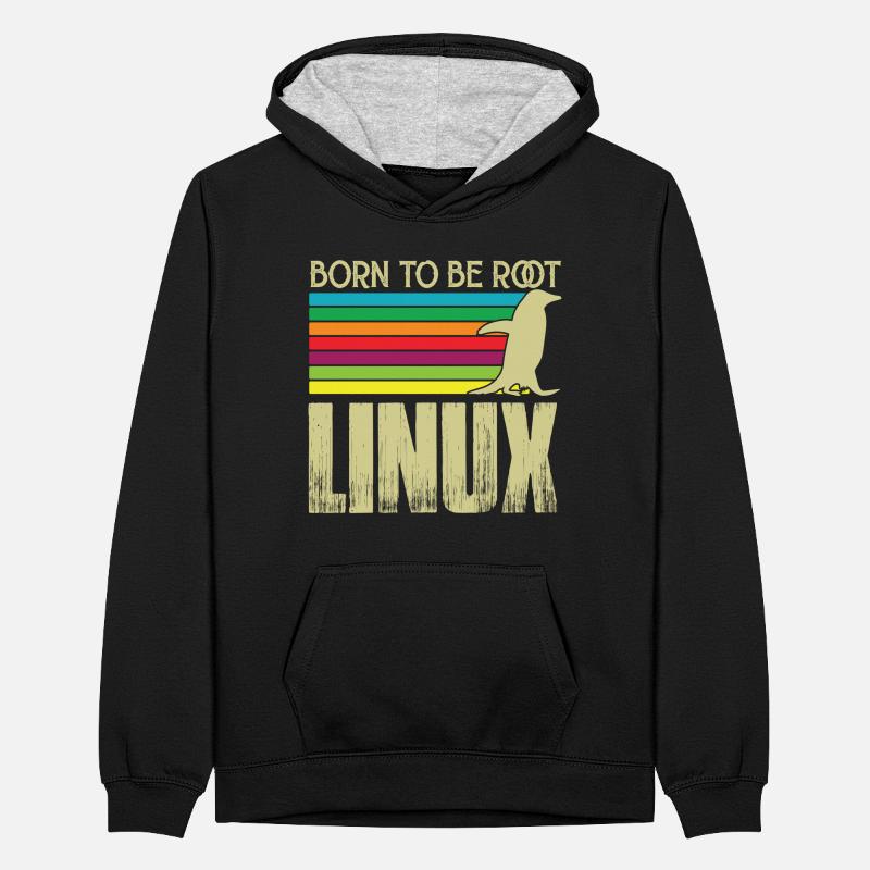 Linux Né pour être root Admin Linux Sweat à capuche contrasté Ado