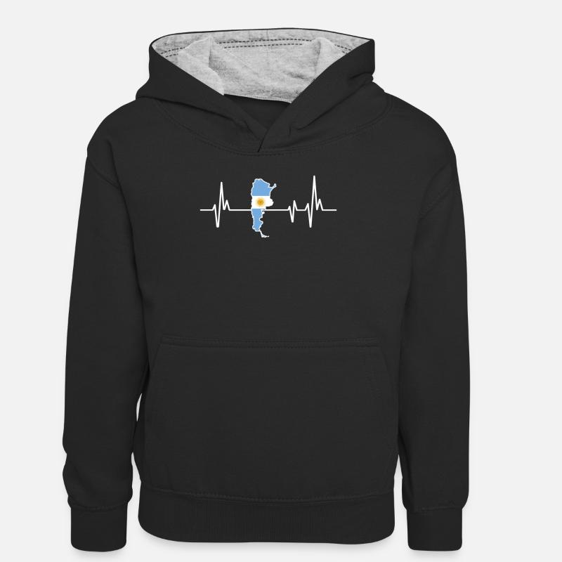 Heartbeat Design Drapeau argentin Argentine - Sweat à capuche contrasté Ado - noir/gris chiné
