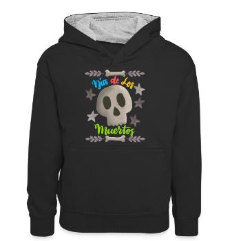 Dia-de-los-Muertos, Day-of-the-Dead, Sugar-Skull - Teenager Kontrast-Hoodie - Schwarz/Grau meliert - Vorne
