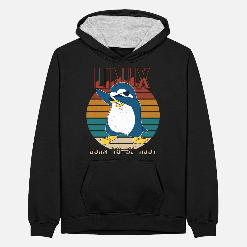 Linux Born To Be Root Cool Penguin Nerd Programmin Sweat à capuche contrasté Ado