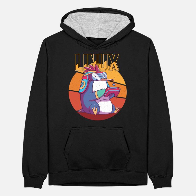Gamer Linux Root Cool Penguin Nerd Game Programmer Sweat à capuche contrasté Ado