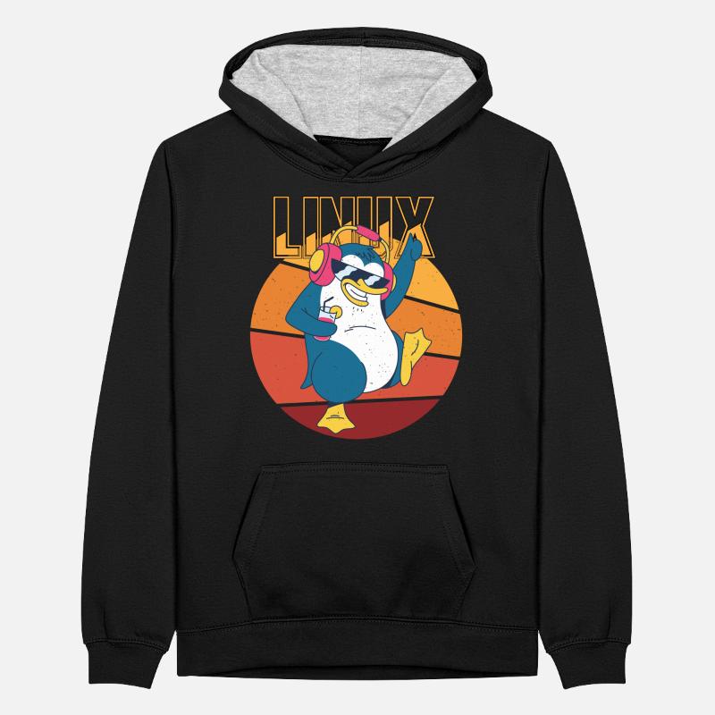 Party Linux Root Cool Penguin Nerd Game Programmer Sweat à capuche contrasté Ado