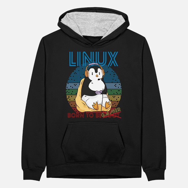 Gamer Linux Born To Be Root Geek Game Programmer A Teenager Contrast Hoodie