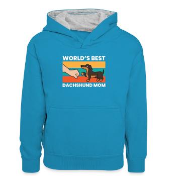 Weltbeste Dackel-Mama Dackel-Hund-Mama - Teenager Kontrast-Hoodie - Pfauenblau/Grau meliert - Vorne
