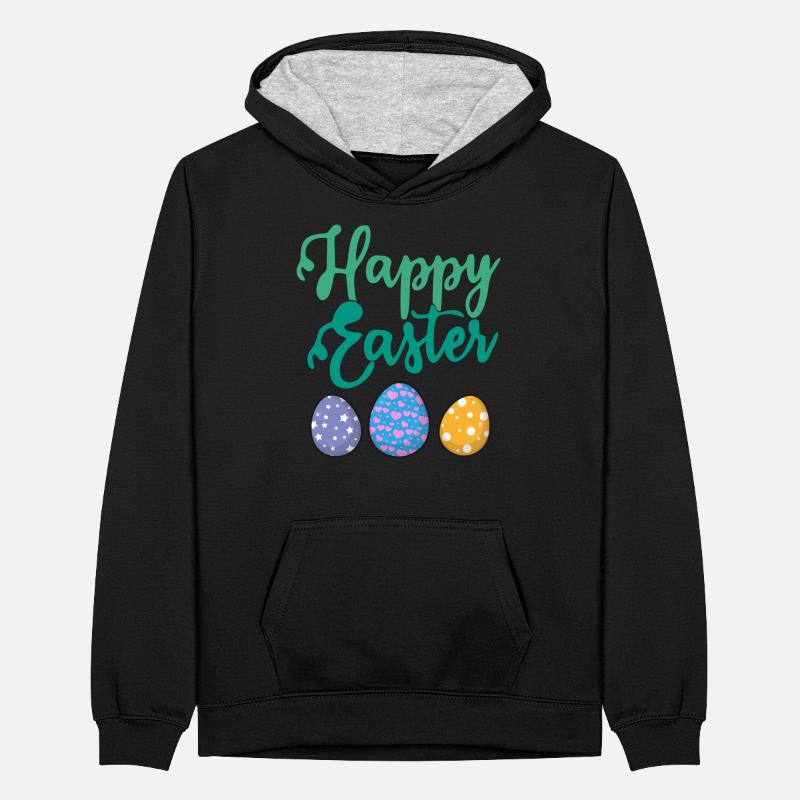 Happy Easter Funny Easter Rabbit Easter Eggs Teenager Kontrast-Hoodie