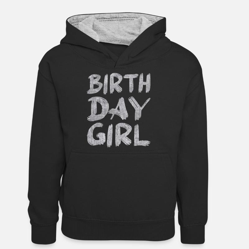 fille d’anniversaire - Sweat à capuche contrasté Ado - noir/gris chiné