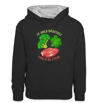 Brocoli, steak, drôle de dicton pour les mangeurs de viande - Sweat à capuche contrasté Ado - noir/gris chiné - Devant