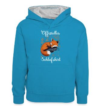 Fuchs Füchse Wildtier Waldtier Rotfuchs - Teenager Kontrast-Hoodie - Pfauenblau/Grau meliert - Vorne