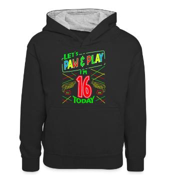 Let's Paw & Play I ́m 16 Years Old Today Laser Tag - Teenager Contrast Hoodie - black/heather grey - Front
