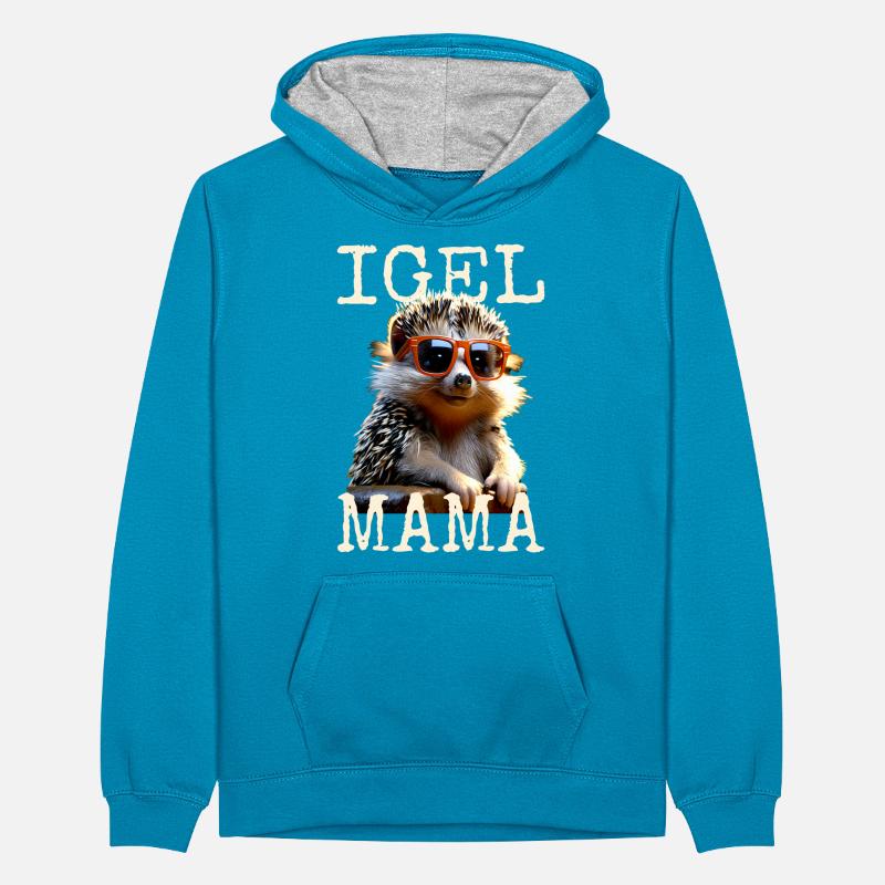 Igel Mama Mom Igelfrau Muttertag Igelmama Igel Mum Teenager Kontrast-Hoodie