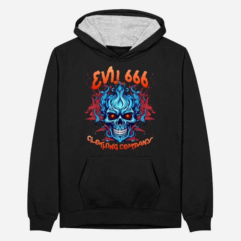 Teufel-Devil, Evil 666, Comic Teufel Satan Spruch Teenager Kontrast-Hoodie