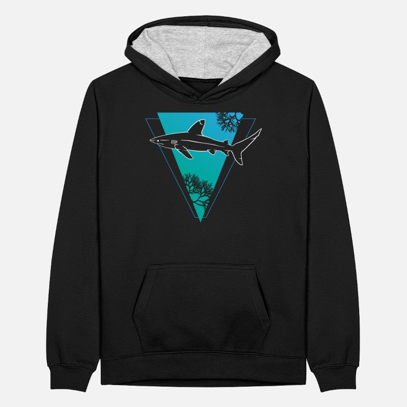 Coral Shark Triangular Frame Teenager Contrast Hoodie