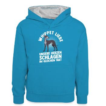 Hund Whippet - Teenager Kontrast-Hoodie - Pfauenblau/Grau meliert - Vorne