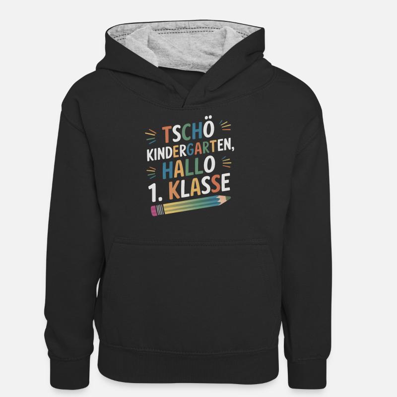 1ère classe j’arrive - Sweat à capuche contrasté Ado - noir/gris chiné