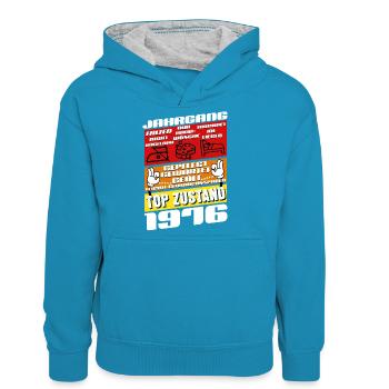 49 ans millésime 1976 anniversaire - Sweat à capuche contrasté Ado - bleu paon/gris chiné - Devant