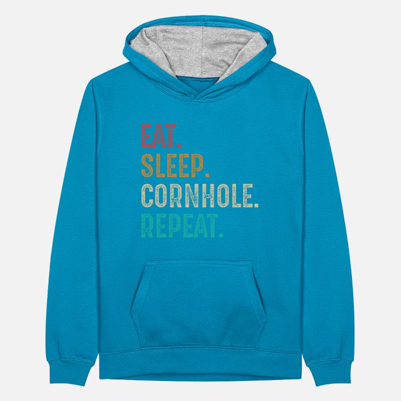 eat sleep cornhole repeat Teenager Contrast Hoodie