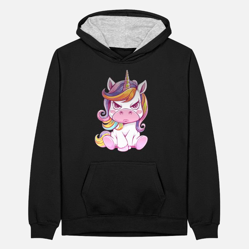 Verärgertes Einhorn Mit Regenbogenmähne Teenager Kontrast-Hoodie