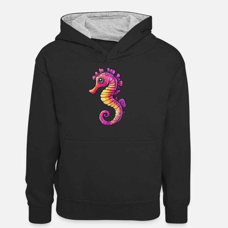 Bande dessinée colorée d’hippocampe - Sweat à capuche contrasté Ado - noir/gris chiné