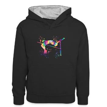 Hochspringer Wasserfarben Hochsprung - Teenager Kontrast-Hoodie - Schwarz/Grau meliert - Vorne