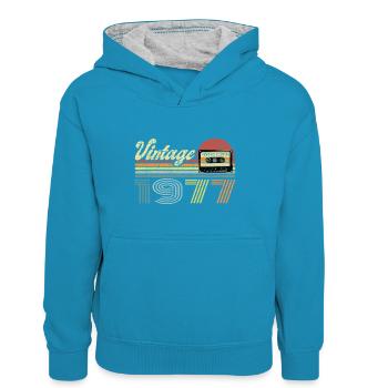 Vintage 1977 Kassette Mixtape - 44. Geburtstag - Teenager Kontrast-Hoodie - Pfauenblau/Grau meliert - Vorne