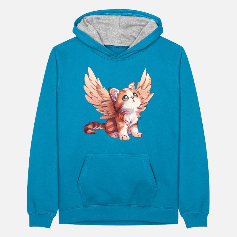 Conception de bande dessinée d’ange chat mignon Sweat à capuche contrasté Ado