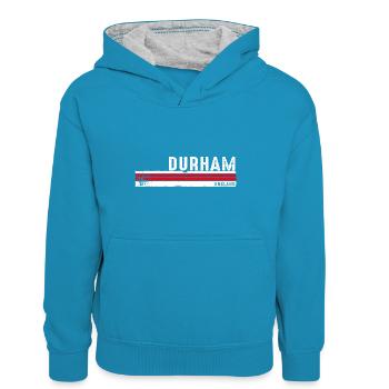 Durham, Angleterre, design vintage pour les amoureux du patrimoine - Sweat à capuche contrasté Ado - bleu paon/gris chiné - Devant
