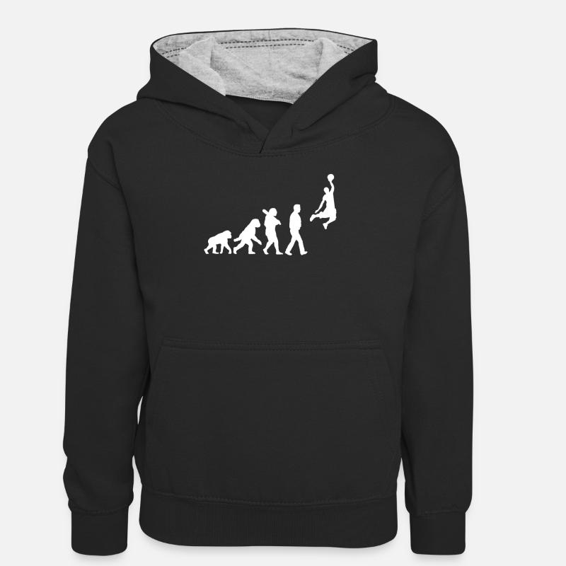 Évolution du basketball - Sweat à capuche contrasté Ado - noir/gris chiné