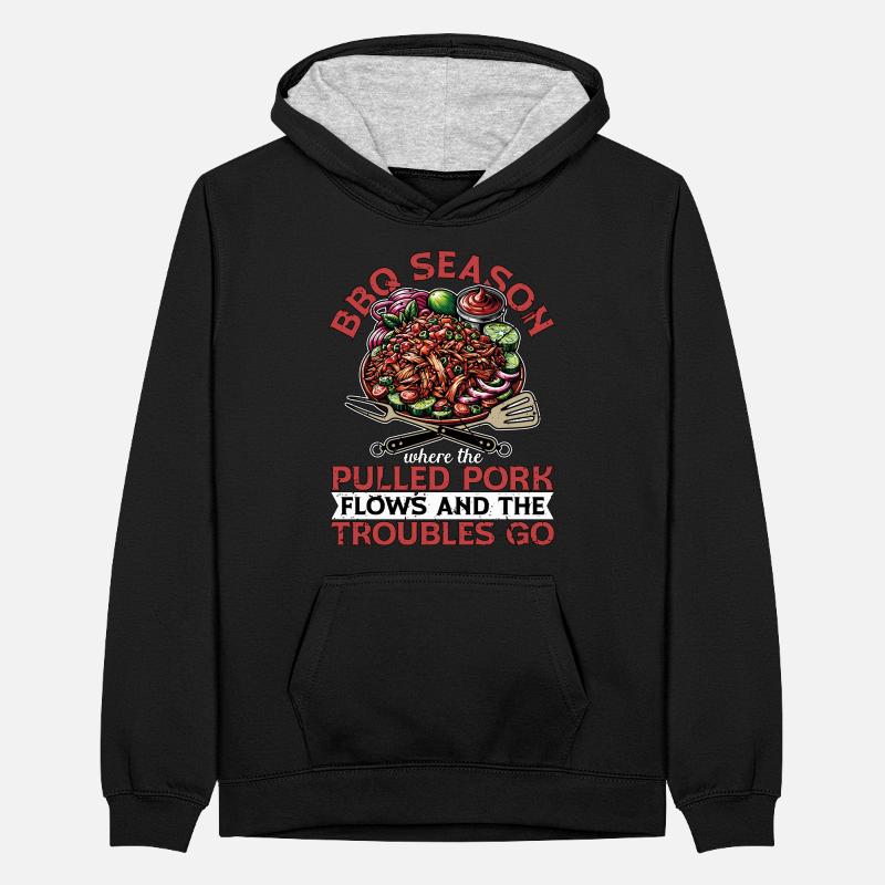 Pulled Pork BBQ Season Where The Pulled Grilling Teenager Contrast Hoodie