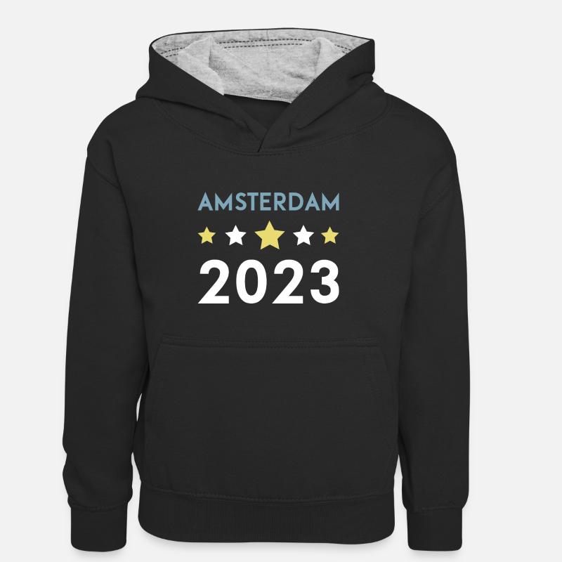 Amsterdam 2023 Couronne - Sweat à capuche contrasté Ado - noir/gris chiné