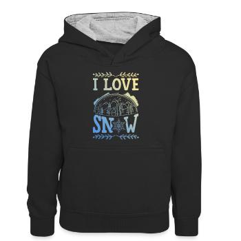 I Love Snow - Teenager Kontrast-Hoodie - Schwarz/Grau meliert - Vorne