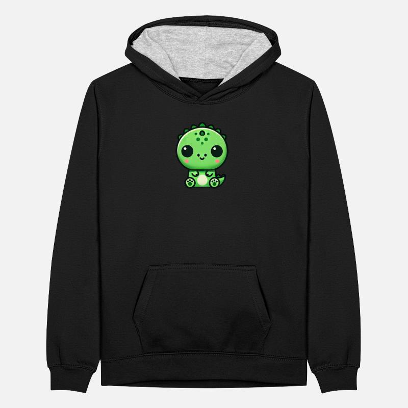 Mignon Chibi T-Rex Dino Dessin animé Sweat à capuche contrasté Ado