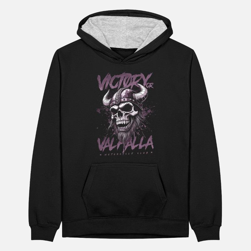Motorrad Nordische Wikinger Sieg Oder Walhalla Teenager Kontrast-Hoodie