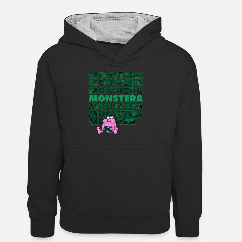 Monstre Monstera - Sweat à capuche contrasté Ado - noir/gris chiné