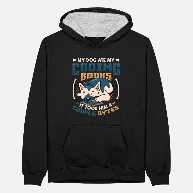 Hund Bytes Code Computer Scherz Programmierung Teenager Kontrast-Hoodie