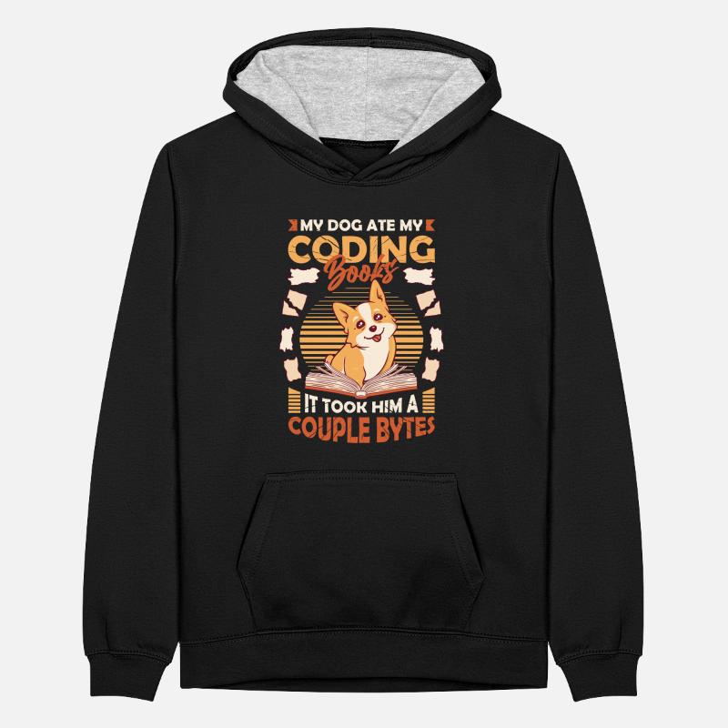 Hund Bytes Code Computer Witz Programmierung Teenager Kontrast-Hoodie