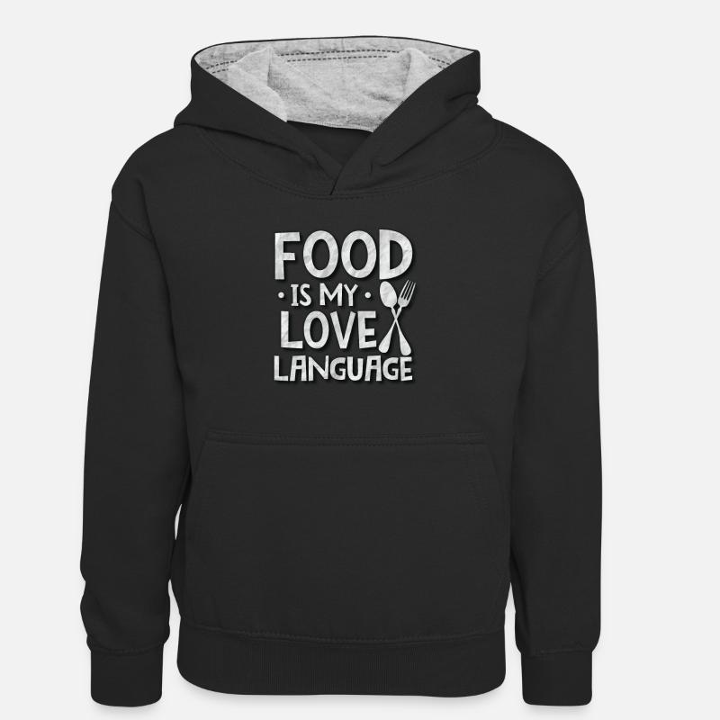 La nourriture est mon langage d’amour - Sweat à capuche contrasté Ado - noir/gris chiné
